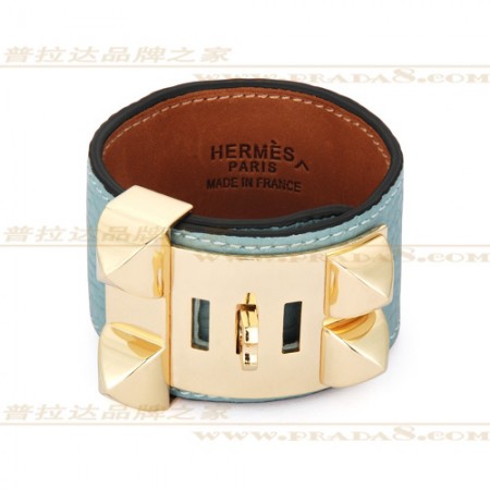 Hermes Collier de Chien Blue Bracelet With Gold